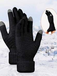 1pair Men's And Women's Autumn And Winter Pineapple Pattern Jacquard Knitted Touchscreen Gloves, Thick Cold Resistant Outdoor Cycling Warm Gloves