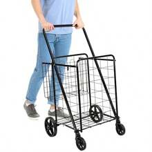 Foldable Shopping Utility Cart With 360Degree Wheels Easy Assembly Black - 黑色 - 查看 4