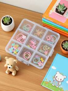 1pc Transparent 9-Grid Children's Accessory Storage Box, Girls Hair Accessory Organizer, Delicate Storage For Baby Hair Clips & Ties, Multi-Functional Hair Accessory Organizer - Multicolor - View 2