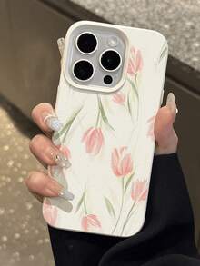 Flower 1pc Stylish & Minimalist Handpainted Tulip Pattern Textured Waterproof Shockproof Anti-Slip Soft Phone Case Cover Compatible With Apple// Phones - Multicolor - View 5