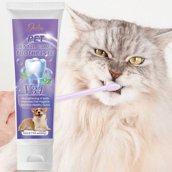 60g Dentifricio orale per animali domestici, gel riparatore orale per cani, rinfrescante dell'alito per gatti e cani, rimuove il tartaro, mantiene l'alito fresco, rafforza i denti e pulisce l'igiene orale senza spazzolatura