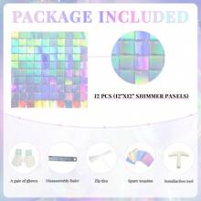 Shimmer Wall Backdrop Iridescent Silver Wall Panels 12Pcs Square Sequin Shimmer Wall Backdrop Decoration For Birthday PartyWedding Anniversary - 虹彩銀 - 查看 4
