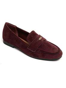 حذاء Mocassins نسائي مطبوع على شكل حيوان - حذاء بدون كعب البقرة والفهد وألوان موحدة - الأحمر - مشاهدة 1