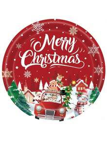 10 piezas/20 piezas/50 piezas/Set, Platos, Tazas y Servilletas de Navidad Alegre - Juego de Vajilla Navideña Redonda Invernal Adorable, Platos, Tazas y Servilletas de Papel Desechables de 7 pulgadas y 9 pulgadas, Tenedores para Suministros de Fiesta de Navidad, Decoración de Mesa - Multicolor - Ver 11