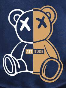 两件套男婴可爱小熊印花卫衣和牛仔印花裤套装，舒适 - 藏蓝色 - 查看 6