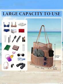 Mesh Beach Bag, Women's Shoulder Tote Bag, Large Capacity Foldable Mesh Swim Bag With Pocket, Bath Swimming Toiletries Storage Bag, Beach And Seaside Entertainment Storage Tote Bag - Multicolor - View 8