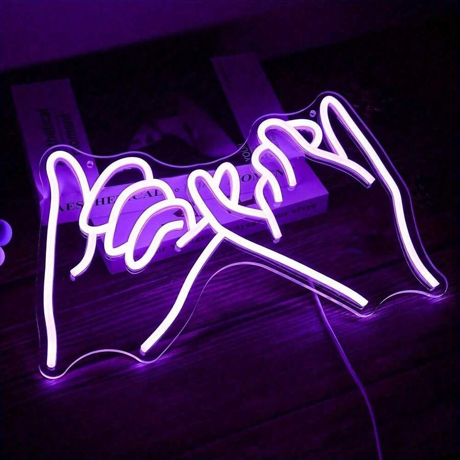 Hook Hand Neon Wall Decoration, Purple LED Lights, Gesture Neon Signs, USB Hand Neon Signs, Bar Luminous Signs, Suitable For Salons, Bedrooms, Living Rooms, Offices, Dining Rooms, Families, Bars, Parties, Game Rooms - Hook - View 1