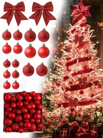 44pcs Shatterproof Christmas Baubles, 3cm & 6cm Metallic Christmas Ball Ornaments, Creative Christmas Tree Decor, Christmas Party Supplies For Winter Home Decor, Holiday Celebrations, Christmas Party, Halloween, Holiday Decor, Party Favors, Fun Christmas Party Decorations, Merry Christmas, Happy New Year, Christmas Ornaments, Perfect Christmas Gifts For Friends Christmas Decorations Room Decor