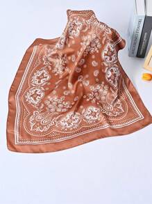 1 件佩斯利印花仿丝 27.6 英寸小方巾/头巾，男士百搭颈巾，防晒 - 紅色 - 查看 15