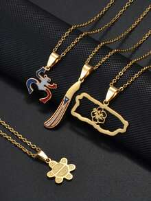 1pc Puerto Rico Map Flowers Masks Traditional Symbol PR Frog Necklaces For Women Girls Stainless Steel Jewelry - 金色 - 查看 11