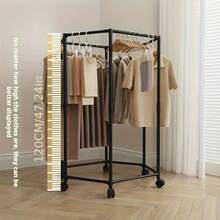 1pc 360° Rotating Floor Standing Clothes Rack, Hexagonal Swivel Garment Rack On Wheels - Sturdy Metal Frame, Portable Space-Saving Design, Suitable For Laundry Room, Boutique Display And Home Storage, Clothing Hanger, Laundry Room Accessory, Modern Aesthetics, Durable Structure