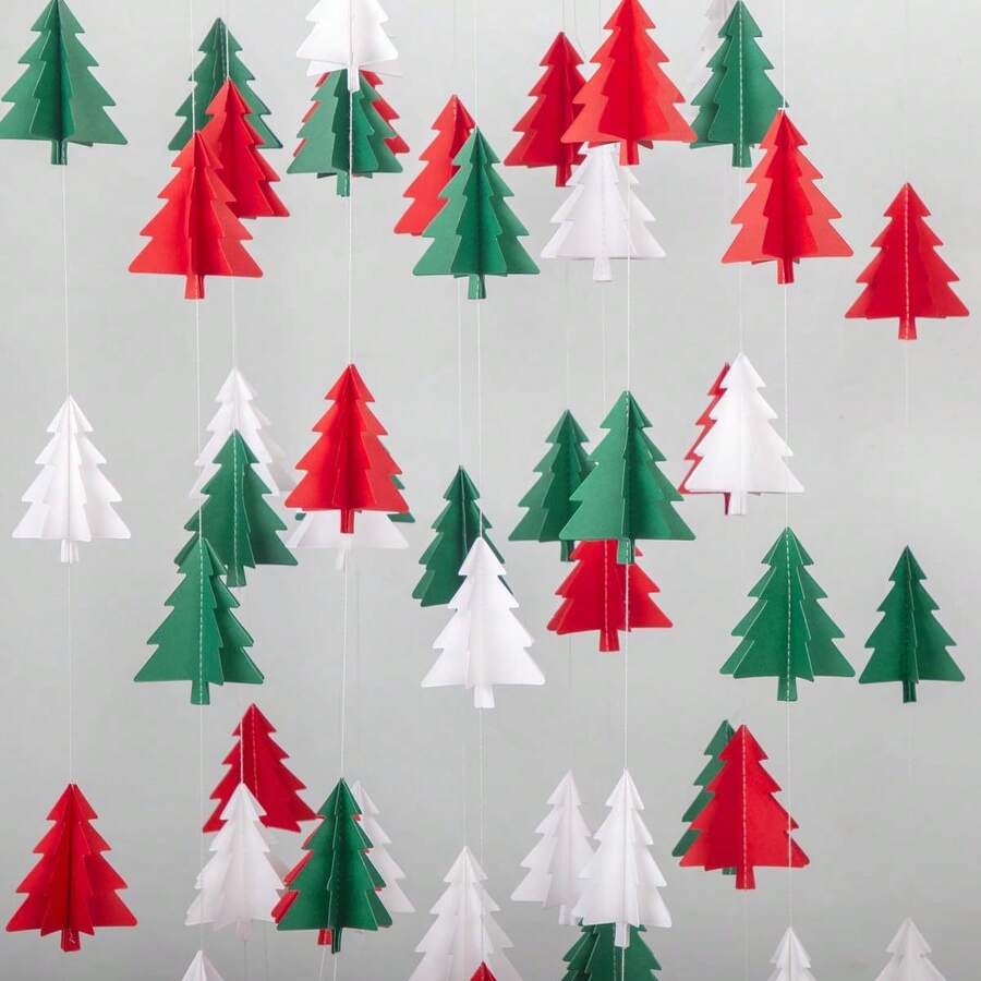 3M 3D Weihnachtsbaum Papier Girlanden in Rot, Weiß und Grün, Weihnachts Party Banner, Weihnachtsdekoration für Zuhause, Hängedekoration, Frohes Neues Jahr 2026