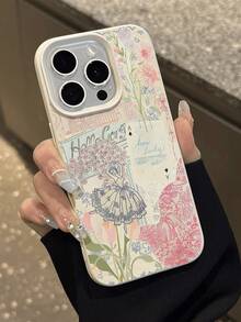 1 件简约可爱芭蕾女孩图案荔枝纹防水防摔防滑柔软手机壳保护套适用于苹果/手机 - 彩色 - 查看 5