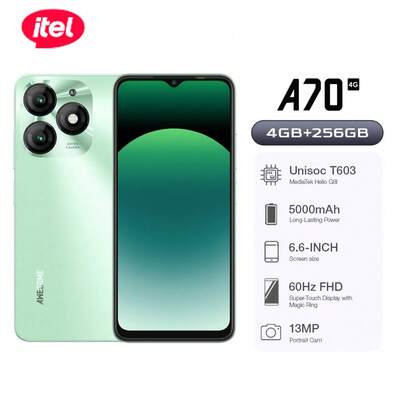 itel A70 256GB+4GB، شاشة 6.6 بوصة HD+ إطار سفلي فائق الضيق + بصمة جانبية + تصميم لوحة مركبة رائدة، بطارية 5000 مللي أمبير طويلة الأمد + شحن سريع 10 واط من نوع C
