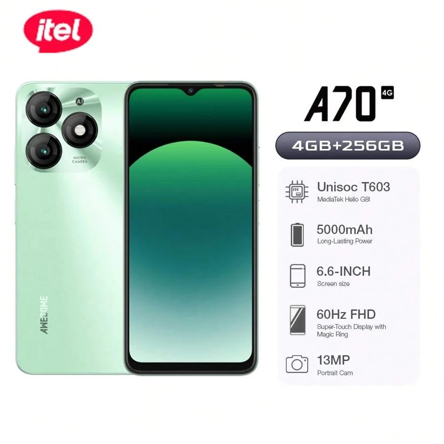 itel A70 256GB+4GB，6.6英寸高清+超窄底框+侧指纹+旗舰复合板外观，5000mAh长续航+Type-C 10W快充 - 綠色 - 查看 1