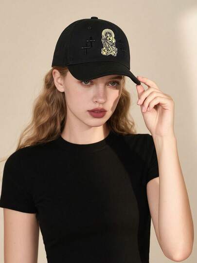 1pc Men's Jesus Cross Truck Driver Embroidered Baseball Cap, Suitable For Street Wear, Casual, Spring/Autumn Outings, Travel, Beach Vacation