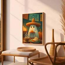 1pc Cute Ghost In Sombrero Print, Ghost Print, Unframed Ghost Halloween Wall Art, Mexican Kitchen Wall Decor, Coffee Poster, Holiday Decor, Fall Decor, Vintage Wall Painting, Artwork For Living Room, Bedroom, Cafe, Home And Room Decoration
