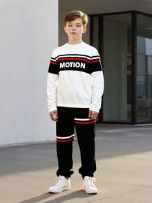 2pcs/Set Tween BoysLetter Print Long Sleeve Hoodie & Jogger Pants Casual Outfit For Daily Wear, Spring/Autumn/Winter