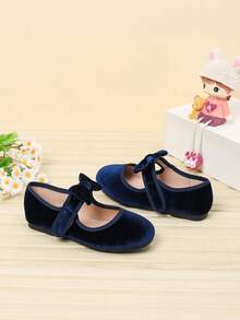 Lovely Bow Decor Flats For Girl, Suitable For Autumn/Winter - Blue - View 5