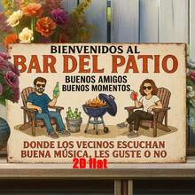 2D Flat, 1 Piece Metal Wall Sign, Spanish Welcome Patio Bar Theme Iron Wall Decoration, Suitable Home Courtyard, Outdoor Garden, Balcony, Backyard, Friend Gathering Gift, Size.8x 11.8inch - 彩色 - 查看 8