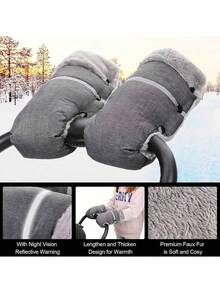 1双婴儿推车反光手套，可拆卸保暖手套，防风防水手套，适合冬季婴儿推车、童车、电动车使用 - 彩色 - 查看 1