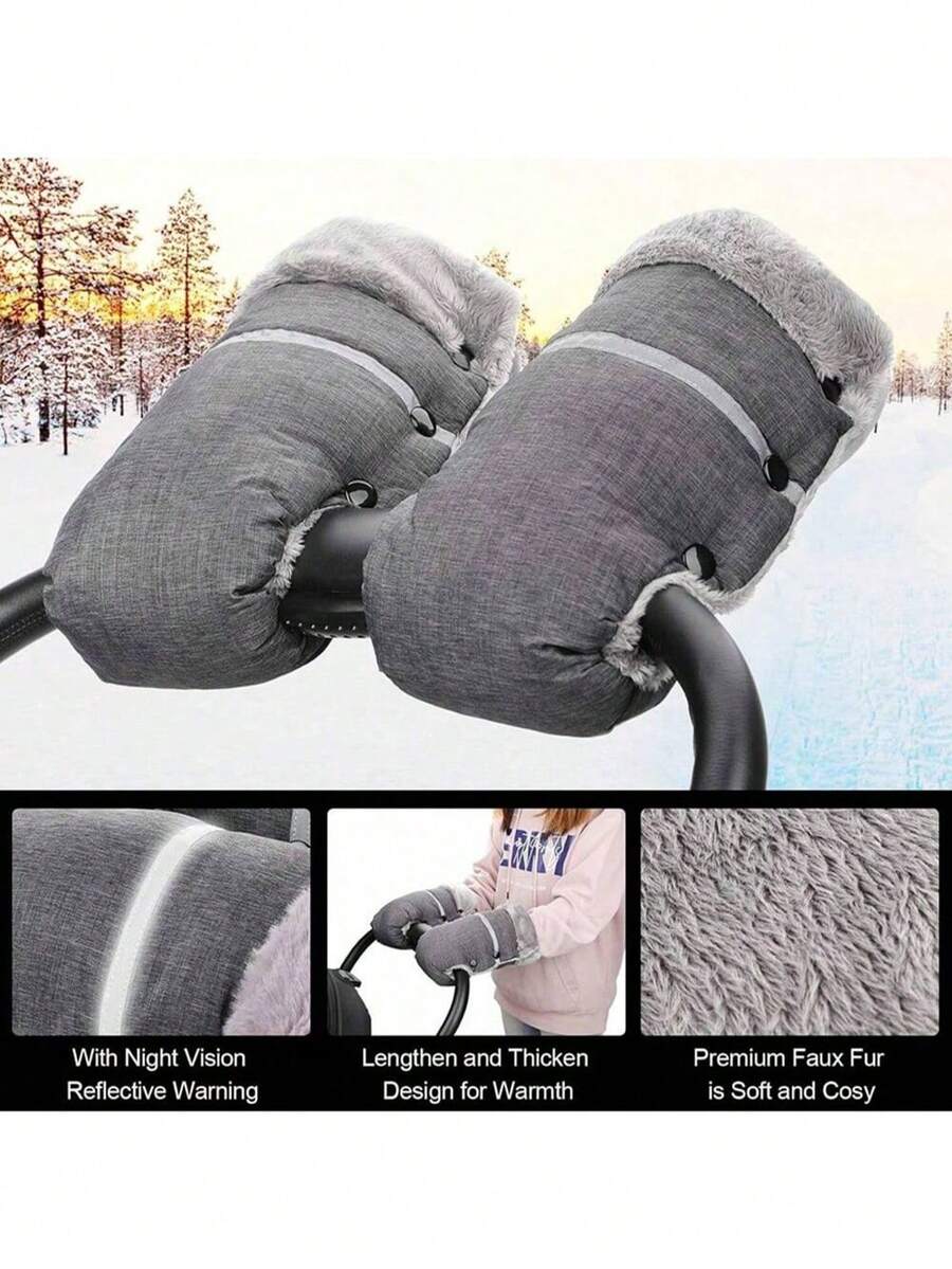 1双婴儿推车反光手套，可拆卸保暖手套，防风防水手套，适合冬季婴儿推车、童车、电动车使用 - 彩色 - 查看 1