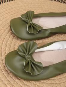 Sepatu Balet Wanita Lembut, Nyaman, Bersol Tipis dengan Pita, Model Slip-On, Dapat Dilipat, Sepatu Serbaguna untuk Dalam Ruangan/Pesta, Gaya Warna Cerah Baru untuk Semua Musim - Olive Green - View 6