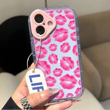 Funda con estampado de labios rojos y rosas, compatible con phone 16, 15, 14, 13, 12, 11 Pro y Plus. Resistente a golpes, agua y caídas. Modelo L239. Compatible con smartphones, carga inalámbrica, accesorios divertidos, diseño de besos, moldeada por inyección, duradera, funda protectora y elegante. Ideal para amantes de la moda. - Azul - Ver 3