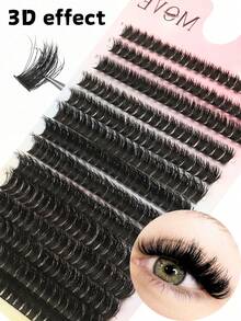 280pcs 80D Mix Cluster Eyelash, 0.07mm Thickness, D Curl, 8mm-16mm Mix Length, Natural Style Russian Flat Dense Fluffy Handmade Mink Eyelash Cluster For Halloween Theatrical Makeup, Festival Makeup, Christmas Makeup, Beginner Essential - D - 查看 6
