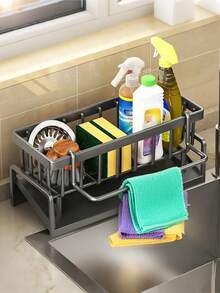 1pc High-Efficiency Draining Kitchen Sponge Holder, Dual Function As Soap Dish, Stainless Steel Material More Durable, Tilted Design To Avoid Water Accumulation, Separate Towel Rack Effectively Prevents Mildew, Kitchen Storage Rack - Multicolor - View 5