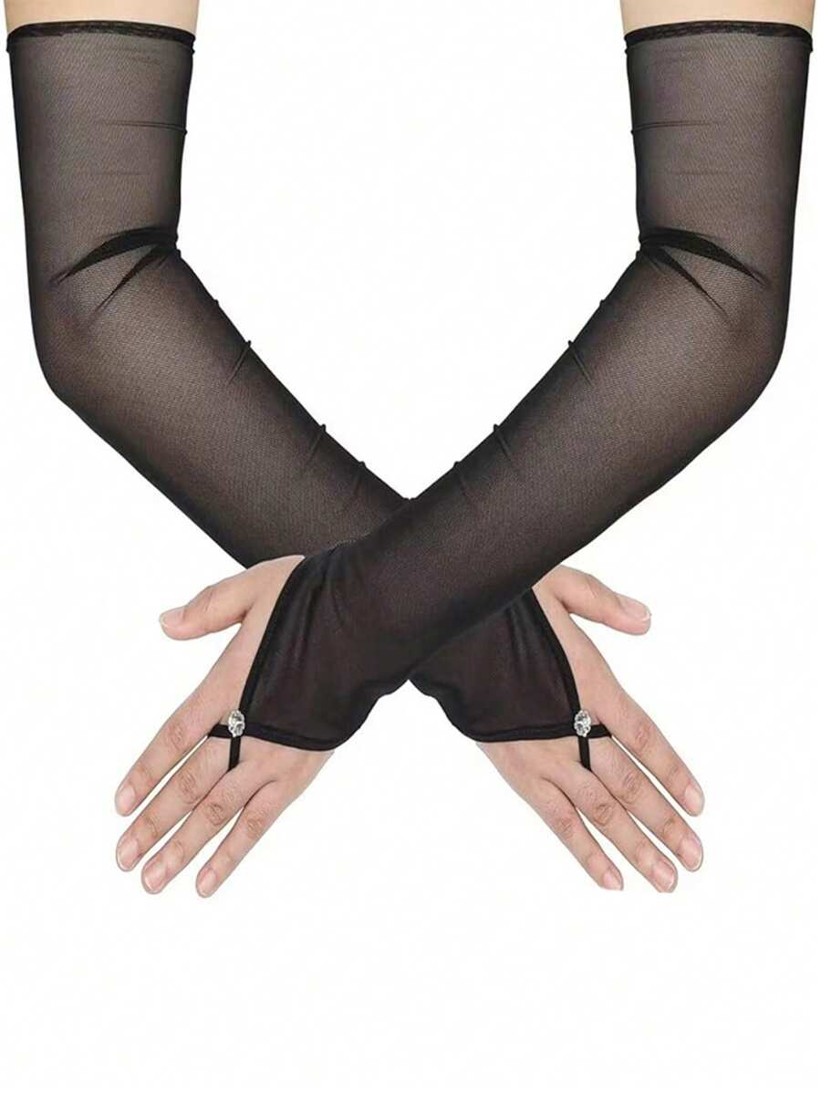 Long Summer Lace Fingerless Gloves, Thin Ice Silk Fashionable Gloves Suitable For Masquerade