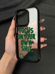 1 pieza Funda de teléfono creativa con letra inglesa verde, adecuada para Apple 16 Pro Max, Nueva 15, Marco negro de alta calidad 12 Divertida transparente 13 Personalizada 14 Moda minimalista 15 Pro Max Modelo de pareja 11 Funda de teléfono a prueba de golpes