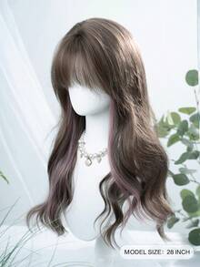 alicegarden 28英吋長合成假髮，自然波浪造型，亮色挑染設計附瀏海，適合日常配戴，呈現自然逼真外觀，女性理想禮物（不含配件） - 挑染粉色 - 查看 2
