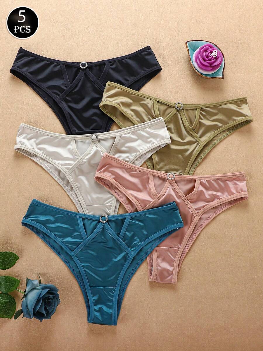 5 PCS Of Solid Color Sexy Thongs For Women Personalized Tassel Hollow Seamless Panties Breathable And Comfortable Women's Underwear - 彩色 - 查看 1