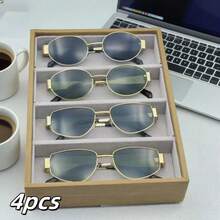 4 件复古金属框椭圆形和方形时尚眼镜，时尚又有型 - 彩色 - 查看 11