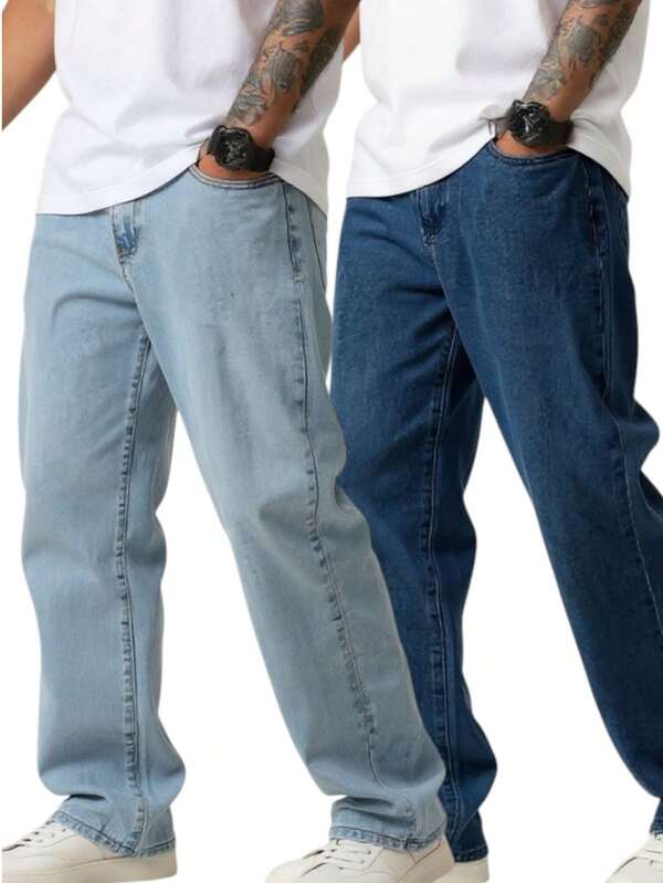 Kit 2 Calças Balão Jeans Masculina Baggy Reta