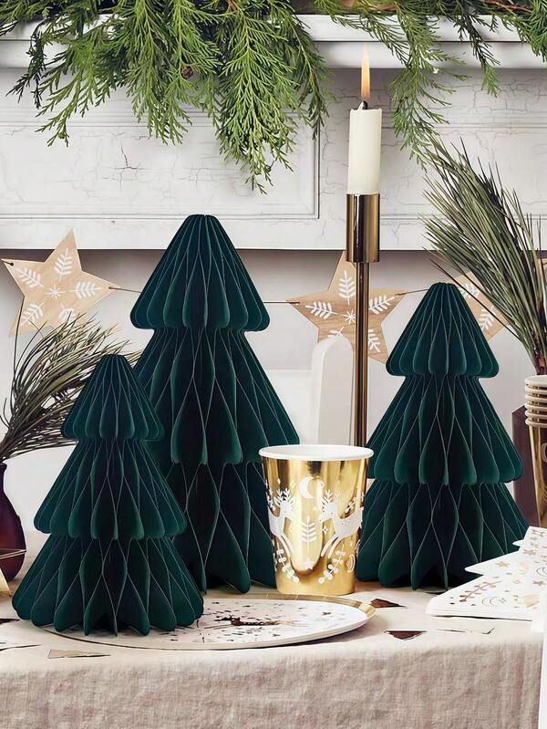 1 Set (3 Pcs) Of Paper Fashionable Christmas Tree Ornaments, Christmas Atmosphere Ornaments, Suitable For Home Decoration, Bedroom, Living Room, Desk Decoration, Autumn Decoration, Winter Decoration, Christmas Decoration. Christmas Decorations Room Decor