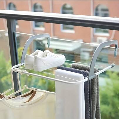 1 Draagbaar droogrek voor kleding (51*35*16CM), wasknijperset, geschikt voor balkon, opvouwbare leuning, vensterbank, droogrek voor kleding, opvouwbaar handdoekenrek, kledingrek voor aan het raam