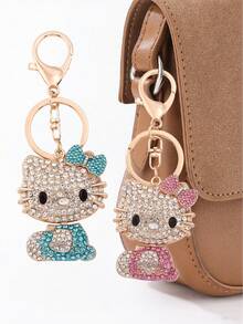 Sanrio قلادة مفتاح السيارة مرصعة بالراين ستون لهالو كيتي من سانريو، قلادة معدنية بشكل فراشة لحقيبة كيتي، قابلة لإعادة الاستخدام لتثبيتها على المفاتيح أو حلقات الحزام أو الحبال أو الحقائب، لتزيين حقيبتك أو محفظتك أو الحقيبة الظهرية