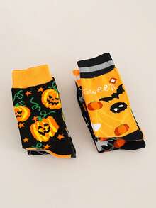 3 Pairs Halloween Pumpkin, Ghost, Spider Web Printed Mid-Calf Socks, Unisex Casual Gifts, Fall