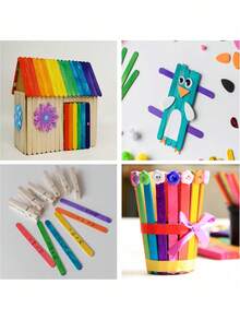 200 Pcs Colored Popsicle Sticks For Crafts, 4.5 Inch Colored Wooden Craft Sticks, Ice Cream Sticks, Rainbow Popsicle Sticks, Great For DIY Craft Creative Designs And Children Education,Kids Tweezers,Acrylic Popsicle Sticks,Kids Crafting - Multicolor - View 8