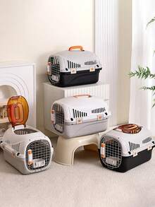 Hard Pet Carrier Crate With Skylight For A Visible View Of Your Beloved Dog Or Cat's Face, Excellent Ventilation, Indoor Pet House, Enclosure, Comfortable Place, Suitable For Evacuations, Veterinary Clinics, Travel, Cars, And Airplanes, Soundproof, Non-Slip, Stylish, Convenient - Black With Windows - View 7