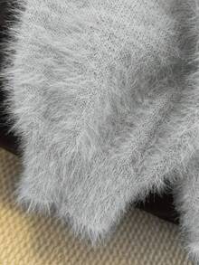 1 pieza Cárdigan de punto de unicolor de piel sintética de marta, adecuado para vacaciones y uso diario, otoño/invierno