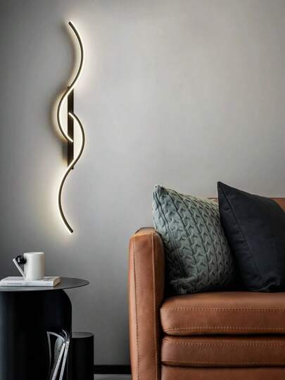 Moderne LED Wand Lamp, Home Minimalist Lighting Fixture, Linear Light, Luxe Cool White/Warm Wit 5500 6000K/2700 3500K, Aluminum/Silicone, Light/Warm Verlichting Living Room, Bedroom, Bedside, Corridor, Cafe, Farmho Closet, Office, Entrance, Long ative Indoor Lighting, Zwart Goud view 2