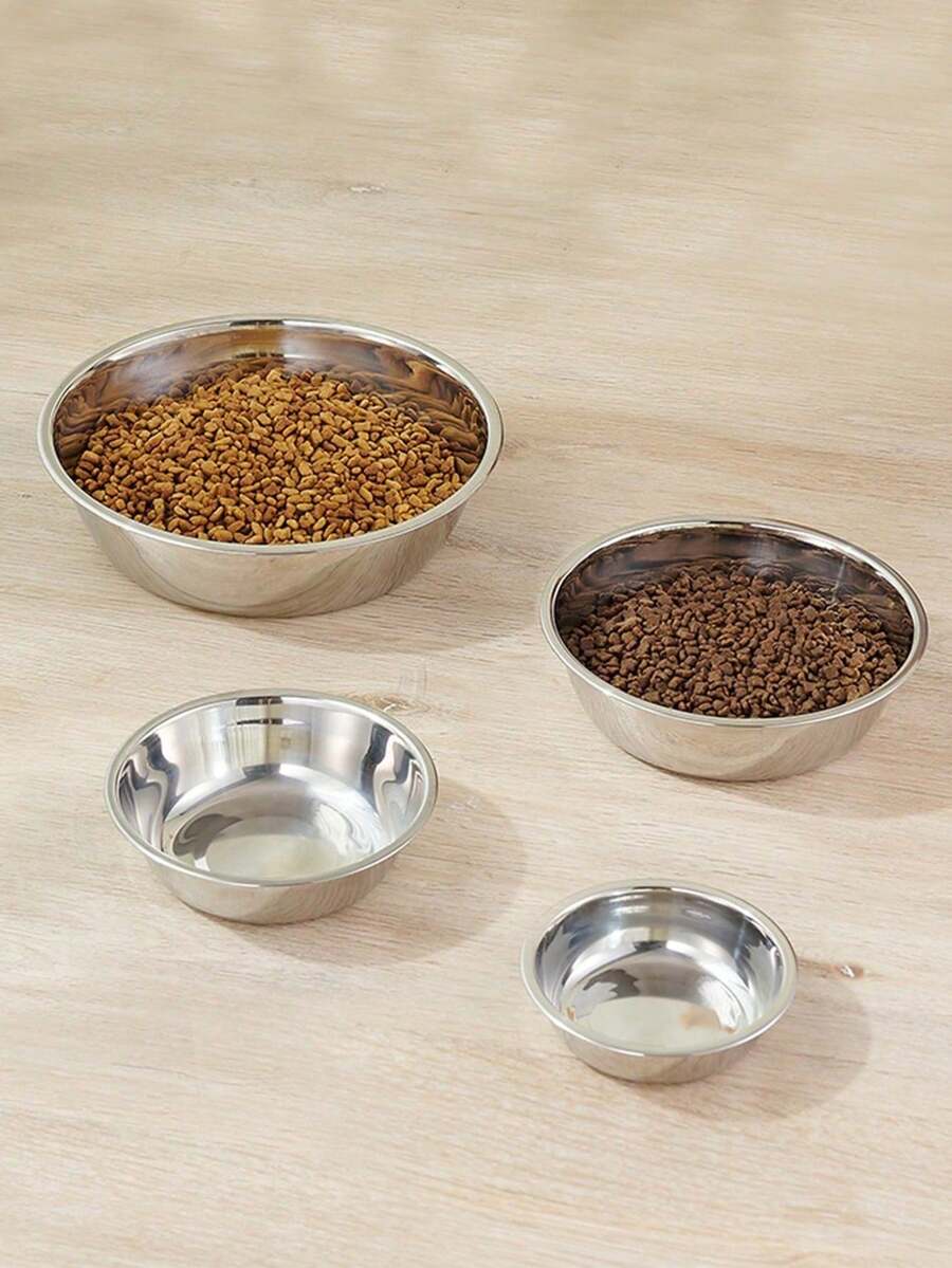 1pc/2pcs Stainless Steel Cat/Dog Bowl, Pet Feeding Bowl, Anti-Slip Anti-Bite Durable
