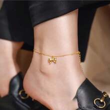 Fashion Bow Bead 18K Stainless Steel Necklace, Women's Clavicle Chain, Simple, Blogger Style, Same Style - Colar e tornozeleira - Xem 2