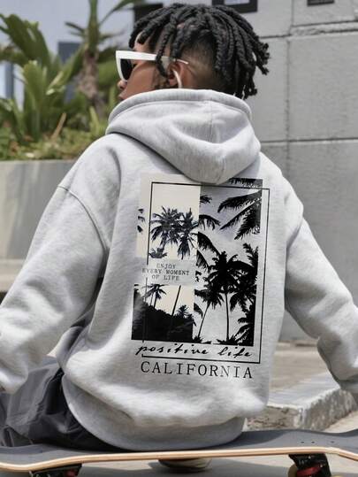 青少年男孩服装，宗教和街头复古风格印花图案，休闲风格，连帽运动衫，适合秋冬季穿着，适合购物、聚会、旅行和上学