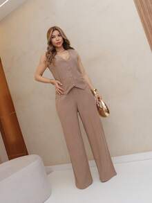 Striped Vest Set - Beige - Voir 2