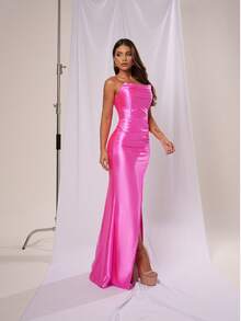 Strapless Dress For Parties, Formal Events, Dinner, Cocktail, Wedding Guest - Hot Pink - View 2