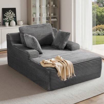 Nalupatio Boneless Couch Modernes Cord Bodensofa mit Schlaffunktion – Cloud Sofa mit Chaiselongue, 3 Kissen, Bequeme Sofa Couch für Wohnzimmer, Keine Montage erforderlich